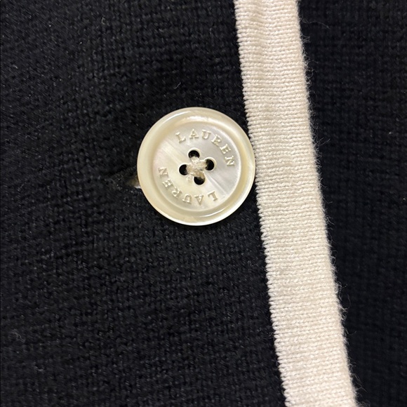 Vintage 90s Ralph Lauren black & cream schoolboy cardigan w/ silver monogram, XL - Picture 9 of 10